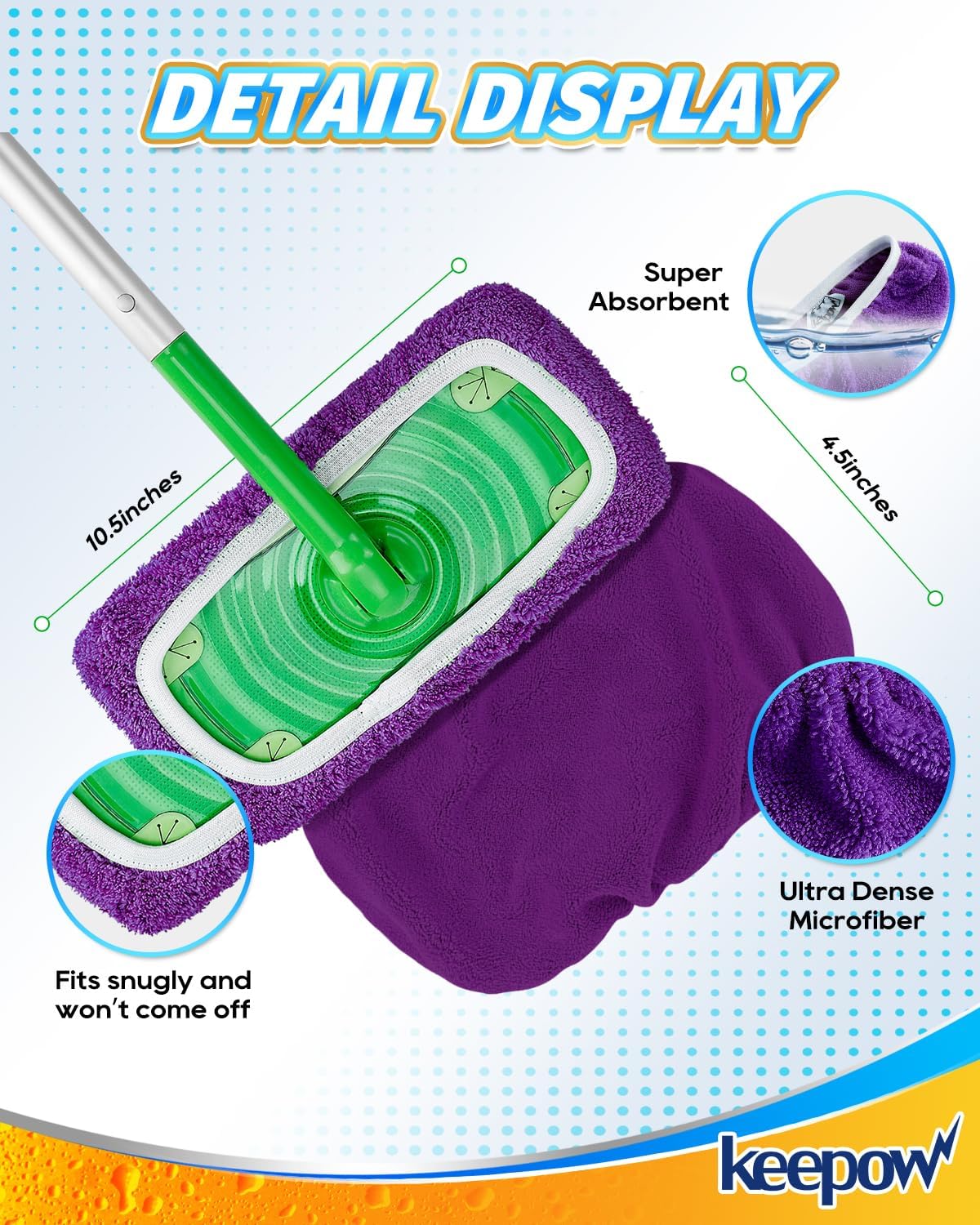 KEEPOW Reusable Mop Pads Compatible with Swiffer Sweeper Mop, Dry Sweeping Cloths for Swiffer Pads, 8 Pack Washable Microfiber Wet Mopping Cloth Refills for Surface/Hardwood Floor Cleaning