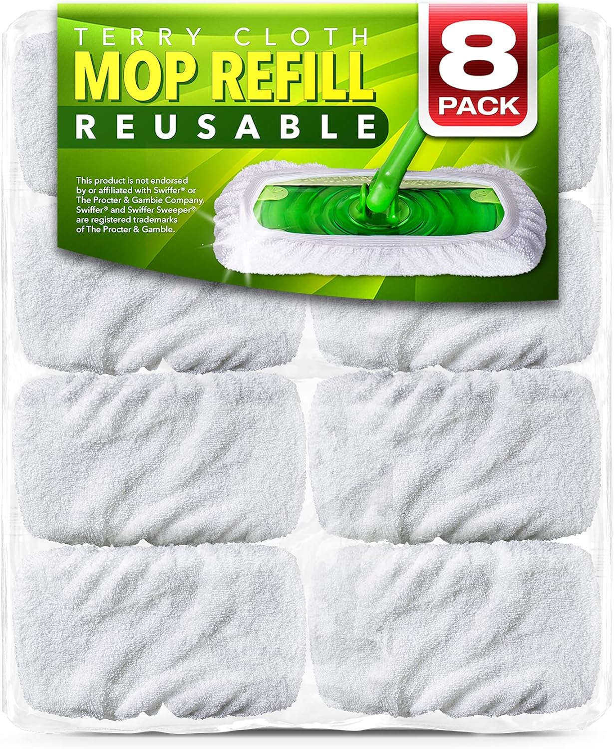 VanDuck Reusable 100% Cotton Mop Pads Compatible with Swiffer Sweeper (4-Pack), Terry Cloth Mop Covers Washable for Wet Mopping and Floor Cleaning (Handle is Not Included)