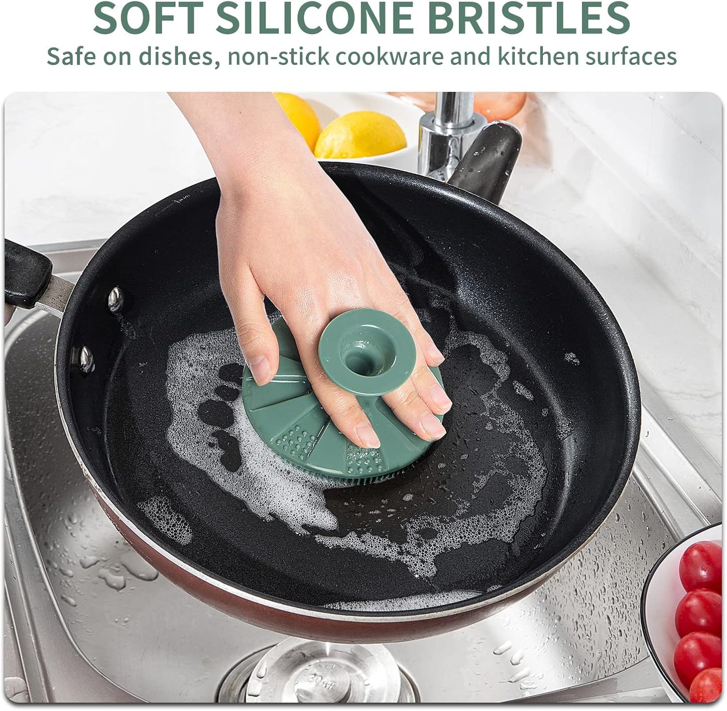 Silicone Sponge, BEAUTAIL Non-Scratch Scrub Sponges for Washing Dishes, Kitchen Fruit Vegetable Cleaning Brush, Long Lasting and Reusable Dishwashing Scrubber, Suction Up Hang Designed, 1 Pack, Gray