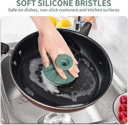 Silicone Sponge, BEAUTAIL Non-Scratch Scrub Sponges for Washing Dishes, Kitchen Fruit Vegetable Cleaning Brush, Long Lasting and Reusable Dishwashing Scrubber, Suction Up Hang Designed, 1 Pack, Gray