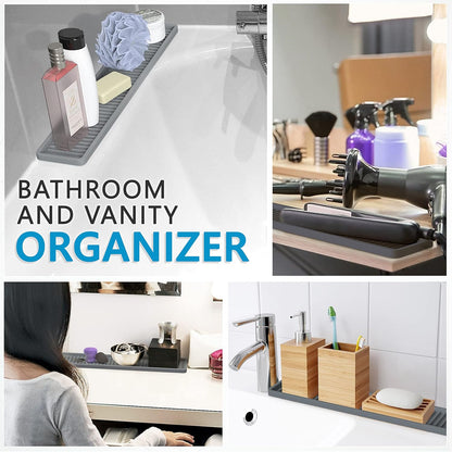 ZAPPOWARE Silicone Kitchen Sink Caddy Sponge Holder 11"x 4.33", Gray - Bathroom Vanity Tray Organizer, Kitchen Soap Tray for Dish Scrubber, Soap Dispenser and Sponge