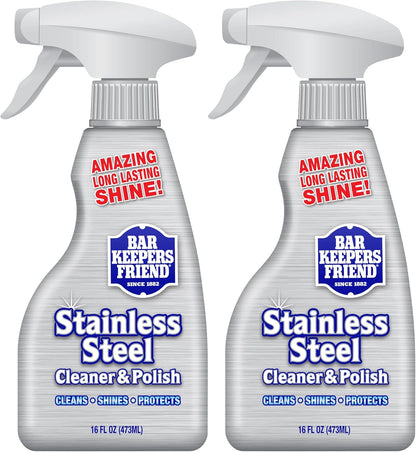 Bar Keepers Friend Stainless Steel Cleaner and Polish Spray (2 x 16 oz) Removes Oily Fingerprints, Hard Water Stains, Grime & Food Debris without Scratching or Dulling Appliances & Surfaces