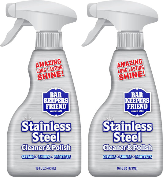 Bar Keepers Friend Stainless Steel Cleaner and Polish Spray (2 x 16 oz) Removes Oily Fingerprints, Hard Water Stains, Grime & Food Debris without Scratching or Dulling Appliances & Surfaces