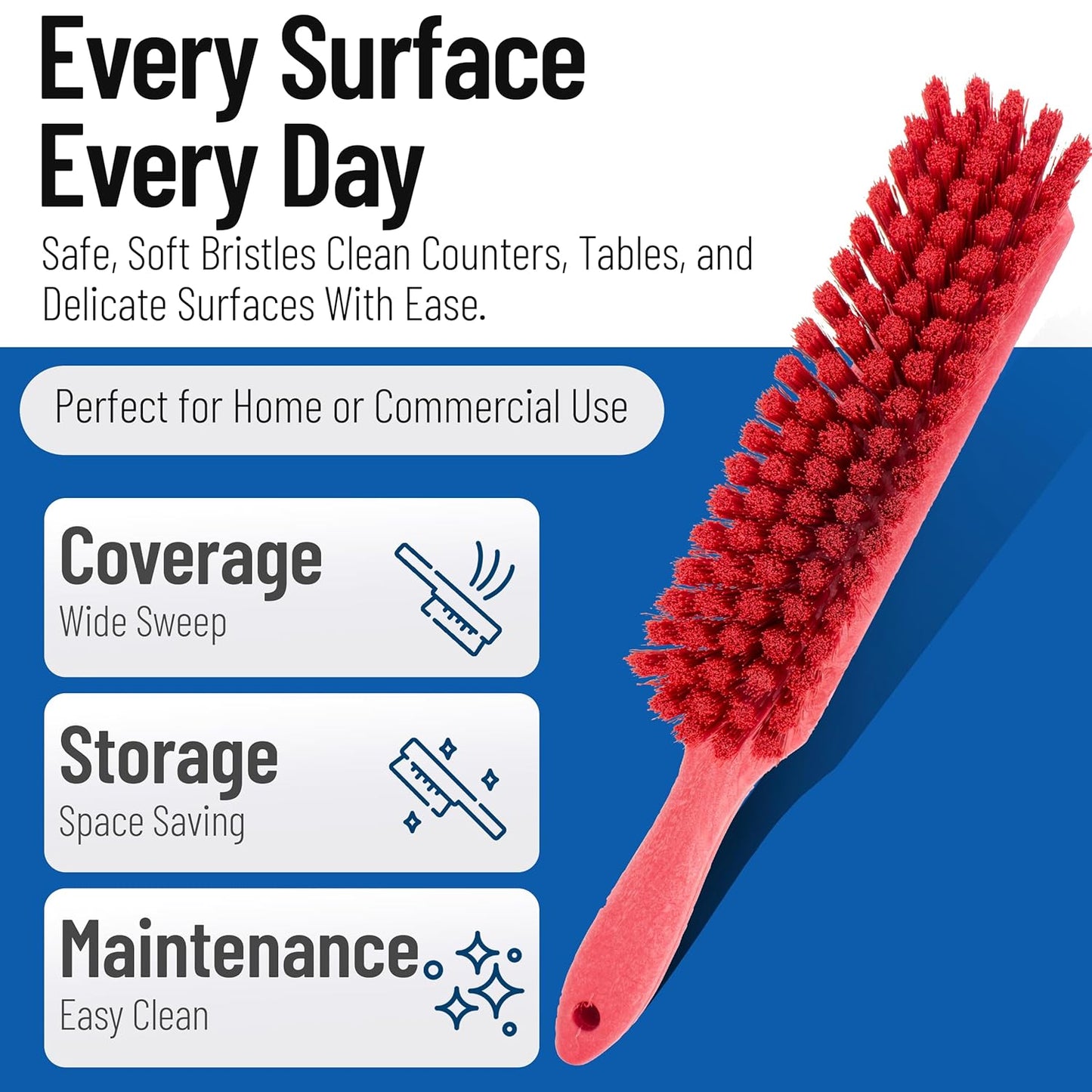 SPARTA Handheld Soft Counter Brush 8 Inch Bristle Span, Multi-Use Dust Brush with 5 Inch Handle for Tables, Countertops, and Delicate Surfaces, Polyester, Orange