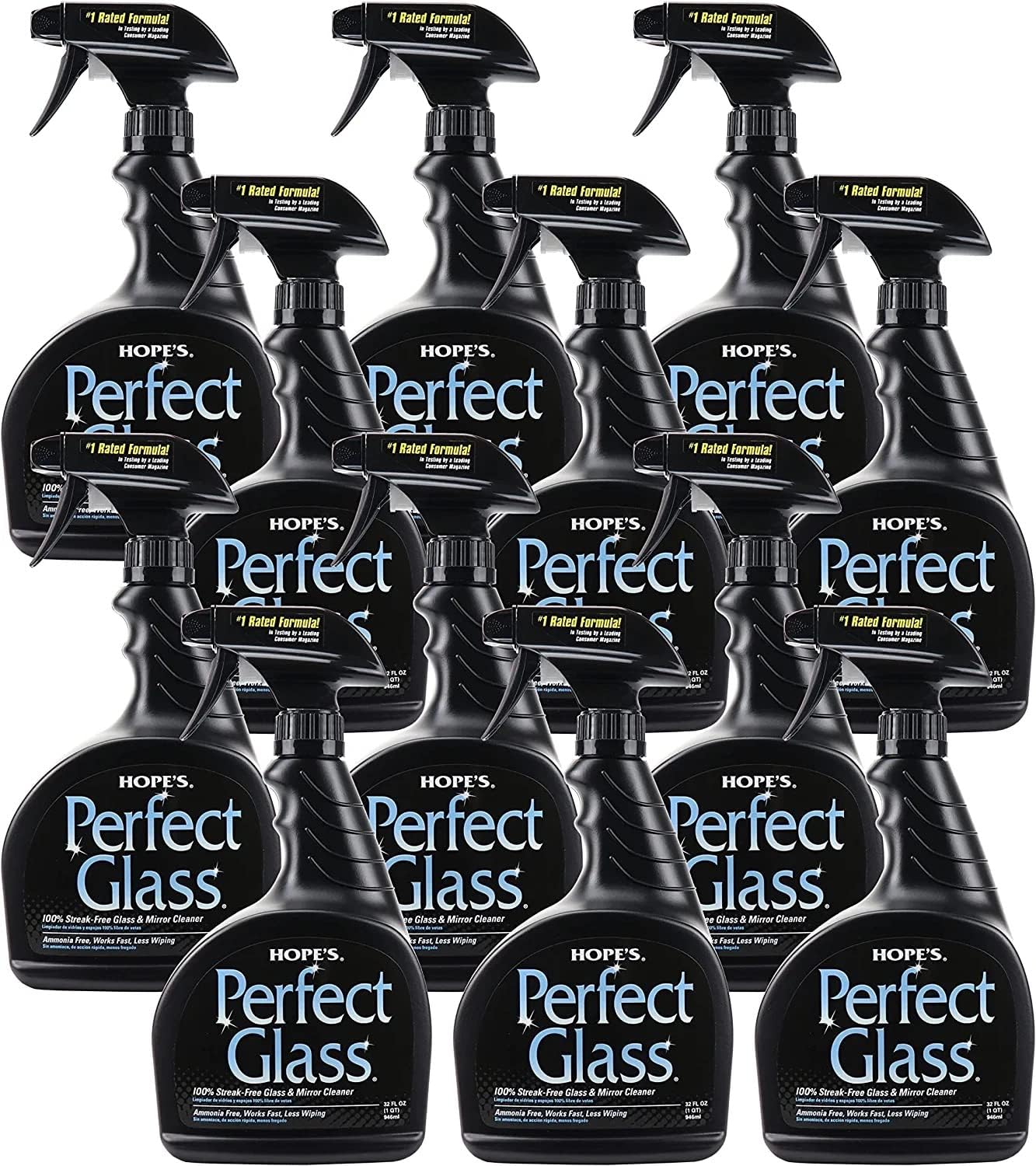 HOPE'S Perfect Glass Cleaner Spray, Streak-Free, Ammonia-Free Window, Mirror, Screen, Tinted Glass, and Shower Door Cleaner, Indoor and Outdoor Glass Surfaces, 32 Fl Oz, Pack of 1