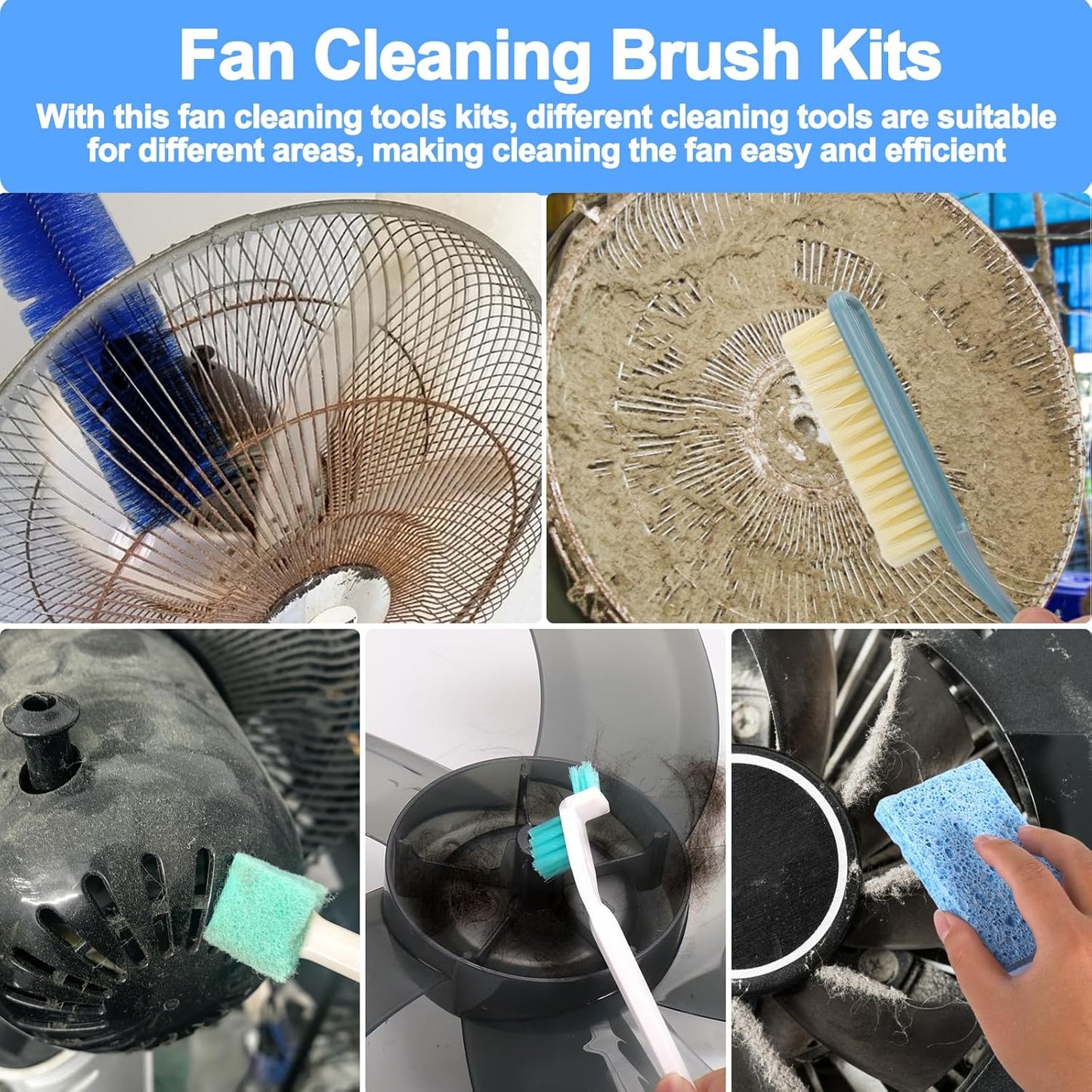 XANGNIER Fan Cleaning Brush Tools Set,6 Pcs Fan Cleaner for Stand up Fan/Desk/Window Exhaust/Box/Oscillating/Standing/Floor/Clip on/Wall/Table/Wall Mount/Pedesta Fan,Bendable Cobweb Duster Remover