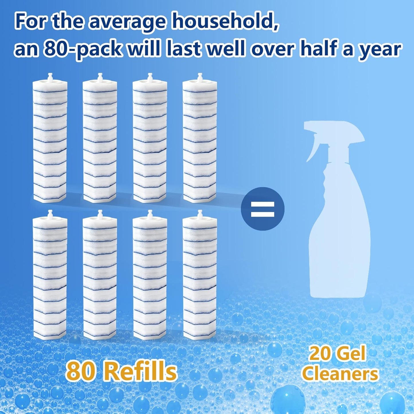 80 Toilet Wand Refills for Clorox Toilet Wand, Disposable Toilet Brush Head with Rich Foaming, Extra Thick Triple-layer Refills, Strong Cleaning & Scrubbing Power, Won't Fall Off or Fall Apart