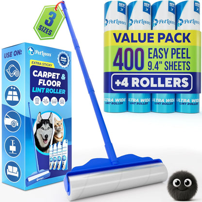 PetLovers Extra Sticky Lint Roller Mega Value Set 600 Sheets for Pet Hair Removal, Dog and Cat Lint Remover 6 Pack