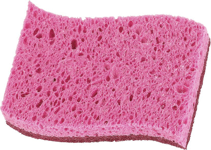 Non-Scratch Cellulose Sponge Kitchen Scrub Sponge with Scouring Pad Set, Good for Non-Stick Cookware Frying Pan, Pot, Counter Top, Sink Scrubbing, Kitchen Scrubbers, Pack of 2, (Red/Pink)