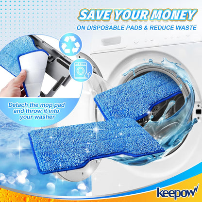 KEEPOW Reusable Mop Replacement Pads Compatible with Shark Vac Mop VM252 VM200 VC205 VM250 VM180 VM401 QM250 VM190, Washable Vacuum Mop Pad Refills, Upgraded Design of Dirt Chamber (1+3+6 Pads)