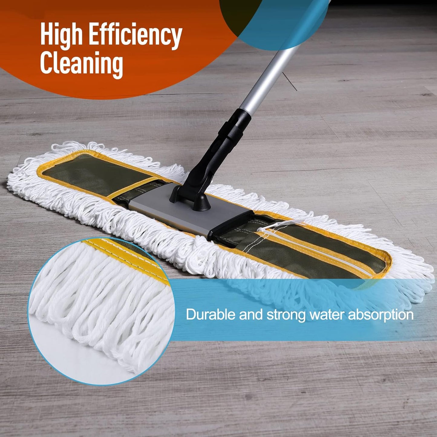 CLEANHOME 24" Commercial Dust Mop for Floor Cleaning, Heavy Duty Sweeper Broom with 2 Microfiber Mop Pads, Wet and Dry Duster Sweeper Broom for Marble, Laminate, Hardwood Floor Cleaning ,Grey