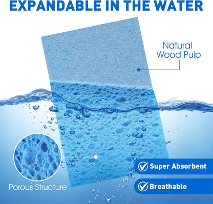 24 Pack Compressed Cellulose Sponge, Non Scratch Kitchen Sponges for Dish Cleaning, Multipurpose Household Cleaning Sponge for Kitchens, Bathrooms, Cars