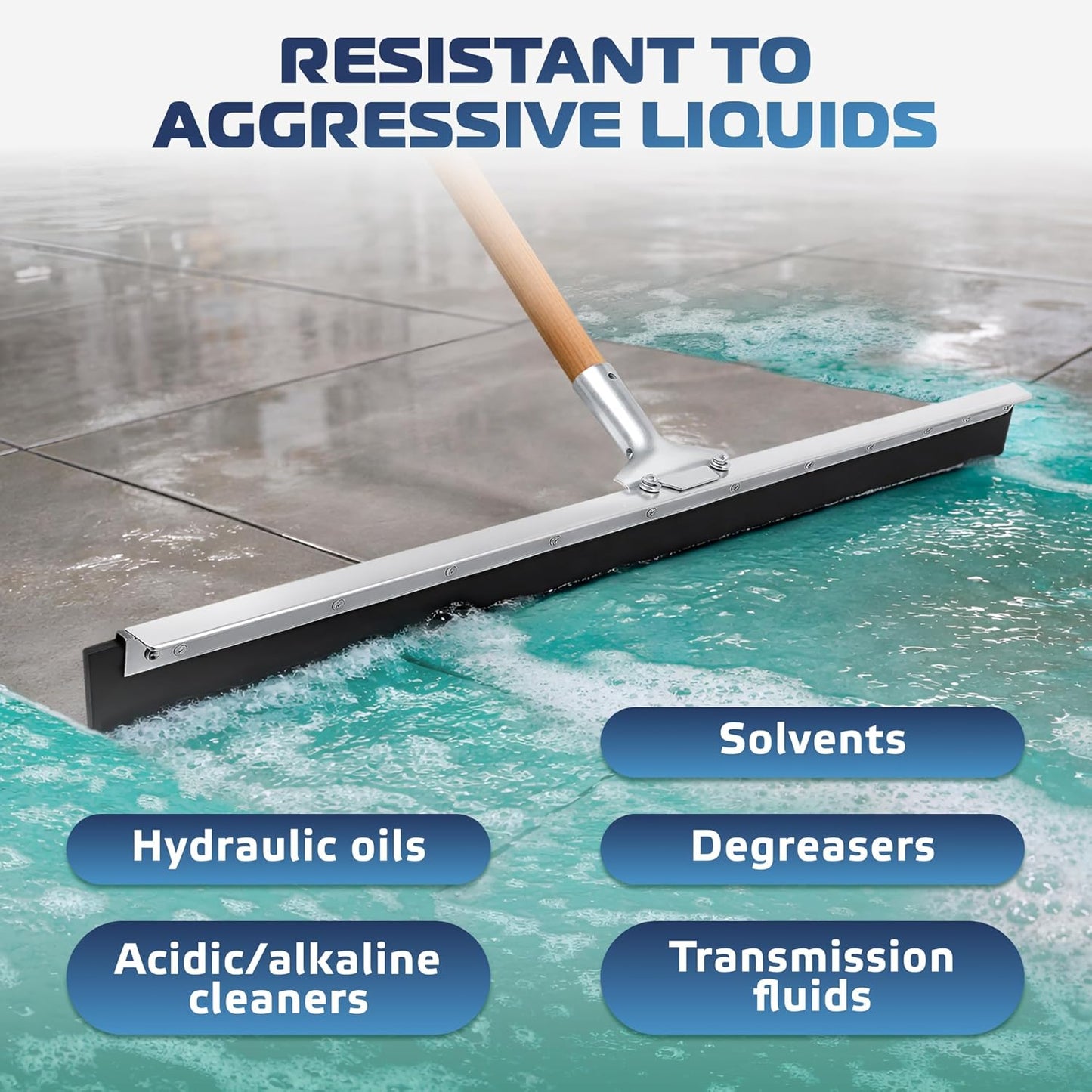 DSV Standard Garage Floor Squeegee 18’’, Neoprene Blade Asphalt Squeegee, Taper Pole Connection - Handle Sold Separately for Tiles, Concrete and Asphalt