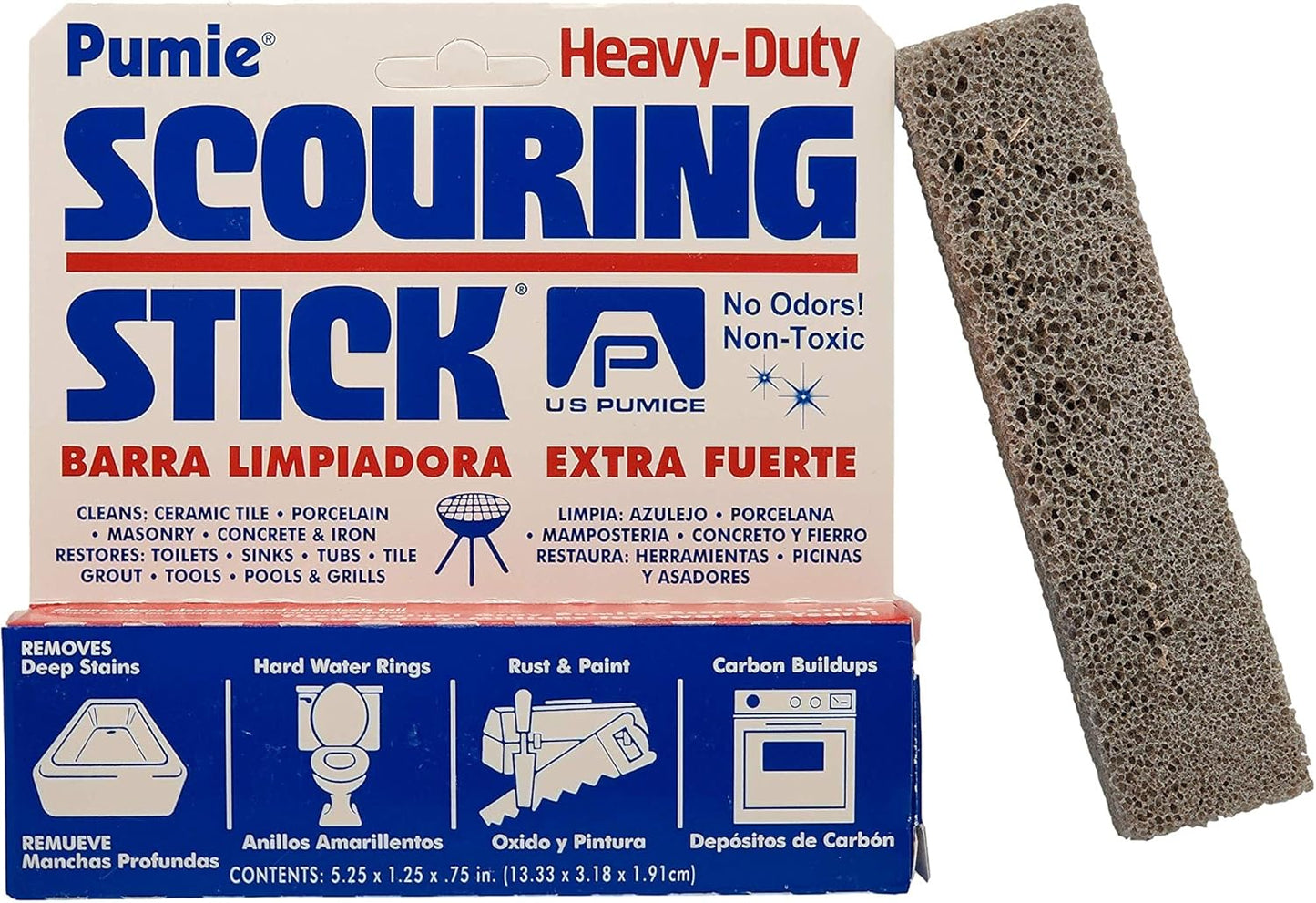 PUMIE Scouring Stick 2 Pack, Toilet Bowl Ring Remover, Heavy Duty Extra Strong Pumice Cleaning Bar, Pumice Stone for Cleaning Toilet Rings, Bathroom & Kitchen Stains by USPumice