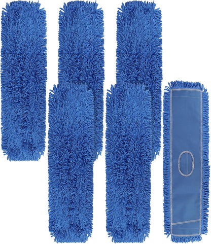 3 Pack 24 Inch Microfiber Dust Mop Head, Medium Washable Commercial Sweeper and Janitorial, Blue