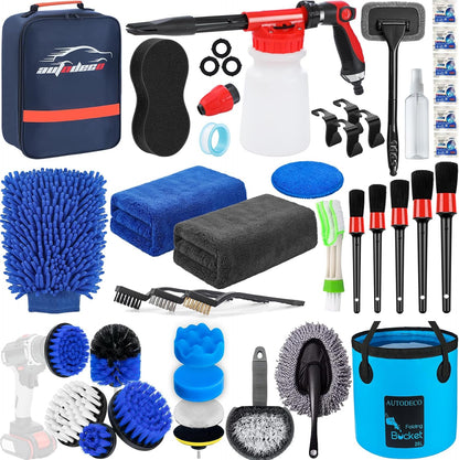 42Pcs Car Wash Detailing Kit Cleaning Set with Foam Gun Sprayer, Long-Handle Brush, Collapsible Bucket, Large Wash Mitt, Towels, Complete Interior & Exterior Car Washing Supply Set (Blue)