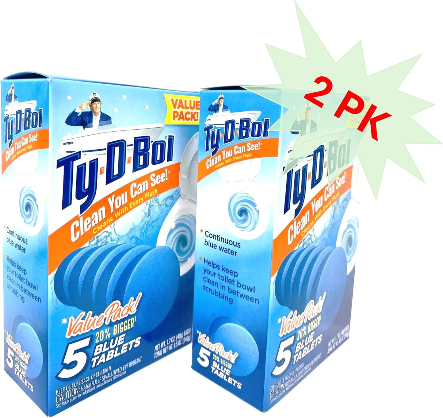 Ty D BOL Toilet Cleaning Tablets with Continuous Blue Spruce Scent keeps Toilets Smelling fresh and clean 10 tabs (2-5 Count Packs) (Blue Spruce)