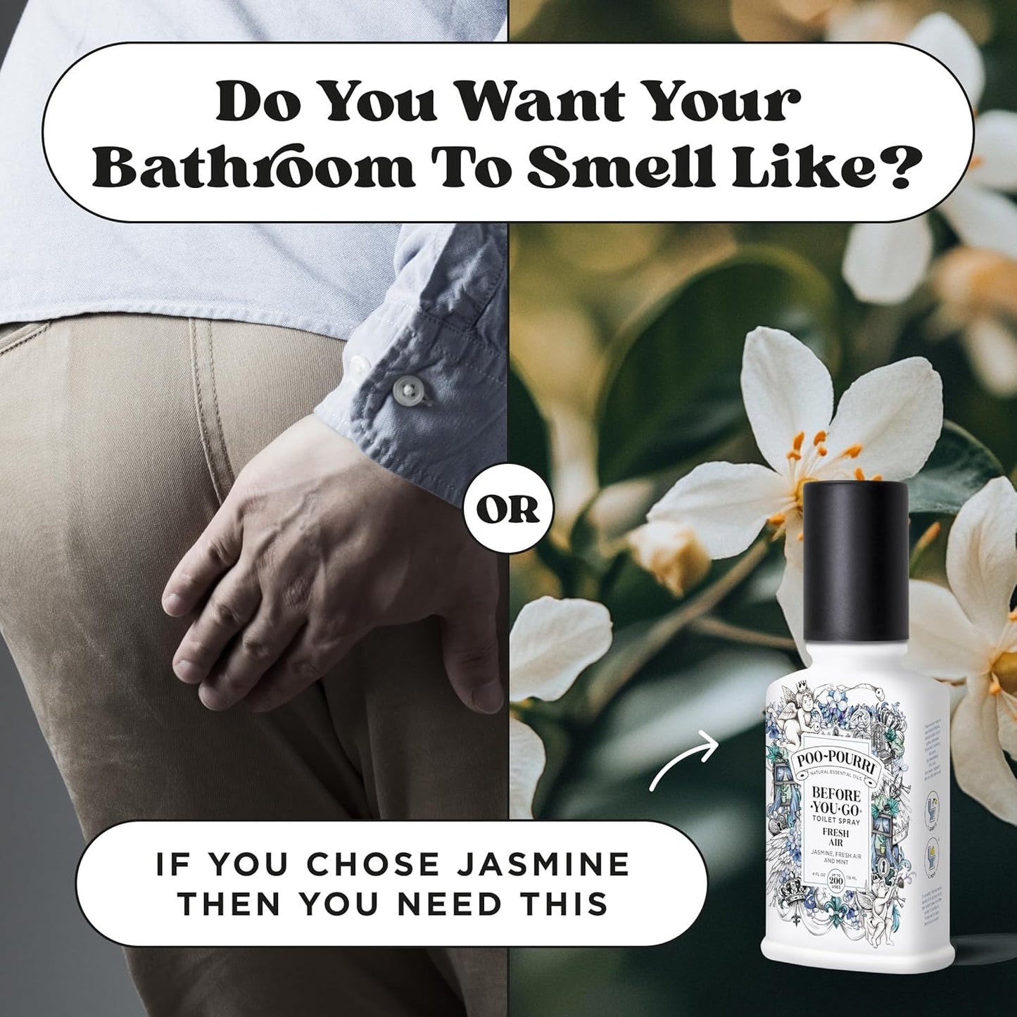 Poo-Pourri Before-You-Go Toilet Spray, Fresh Air, 4 Fl Oz, Up to 200 Uses, Bathroom Odor Deodorizer , Plant-Based with Essential Oils, for Home or Work, Jasmine, Fresh Air and Mint Scent