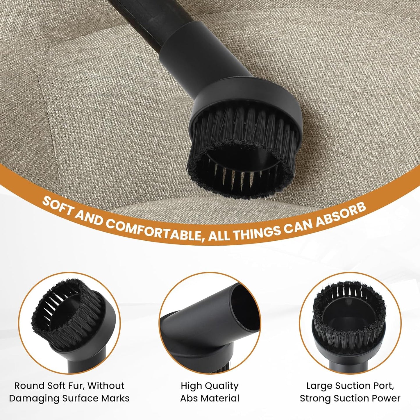 2 Pcs Black Round Vacuum Brush, 1-1/4" Universal Vacuum Dust Brush, 25mm Vacuum Brush Attachment with Four-Layer Vacuum Adapter for Most Vacuum Cleaners Accessories