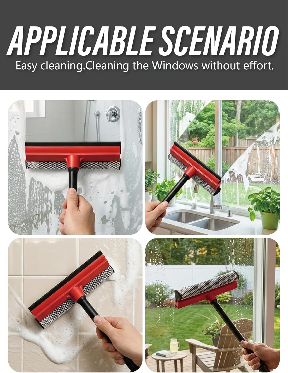 8.1" Window Squeegee with 16" Long Handle,2 in 1Car Squeegee for Gas Station,Home,Car,Glass,Shower,Outdoor High Window Cleaning