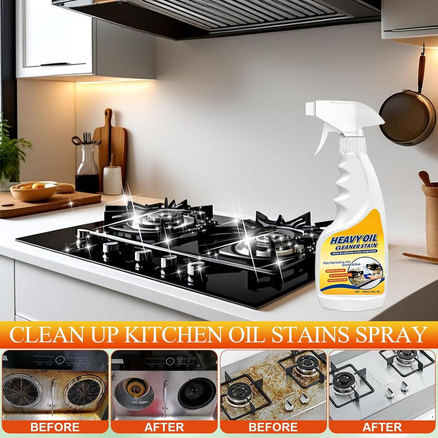 cuoct Kitchen Heavy Oil Cleaner Stain, Heavy Oil Stain Cleaner Kitchen, 300ml Multi-Purpose Cleaner - Clean Up Kitchen Oil Stains Spray, Heavy Oil Cleaner Stain for Household, Oven, Stove, Range Hood
