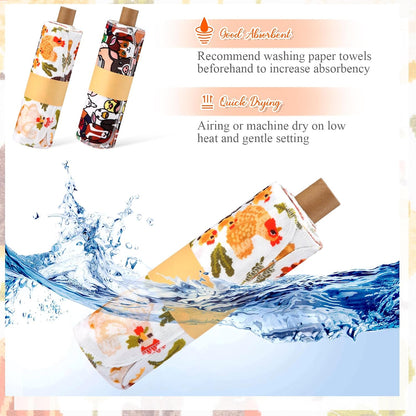 Redbaker 50 Pcs Reusable Paper Towels Paperless Reusable Cotton Cloths Toilet Absorbent Washable Paper Towels with Roll Kitchen Dishcloth for Kitchen Paperless Dishcloths(Stripe)