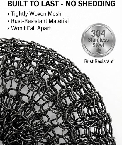 8 Pcs Steel Wool Scrubbers with 2 Pcs Handle,Stainless Steel Scouring Pads for Cast Iron Skillets, Grill & Kitchen Pots - Rust Resistant, Non-Splintering Heavy Duty for Tough Grease