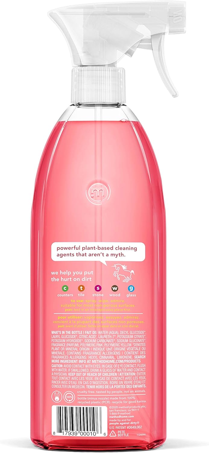 Method All-Purpose Cleaner, Pink Grapefruit, Perfect for Most Counters, Tiles, Stone, and More, 28 oz spray bottle