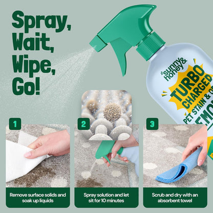 Sunny & Honey Pet Stain and Odor Remover - Enzyme Cleaner for Dog Urine and Poop on Carpets and Furniture - Strong Pet Carpet Cleaner Spray (32fl oz Mint)