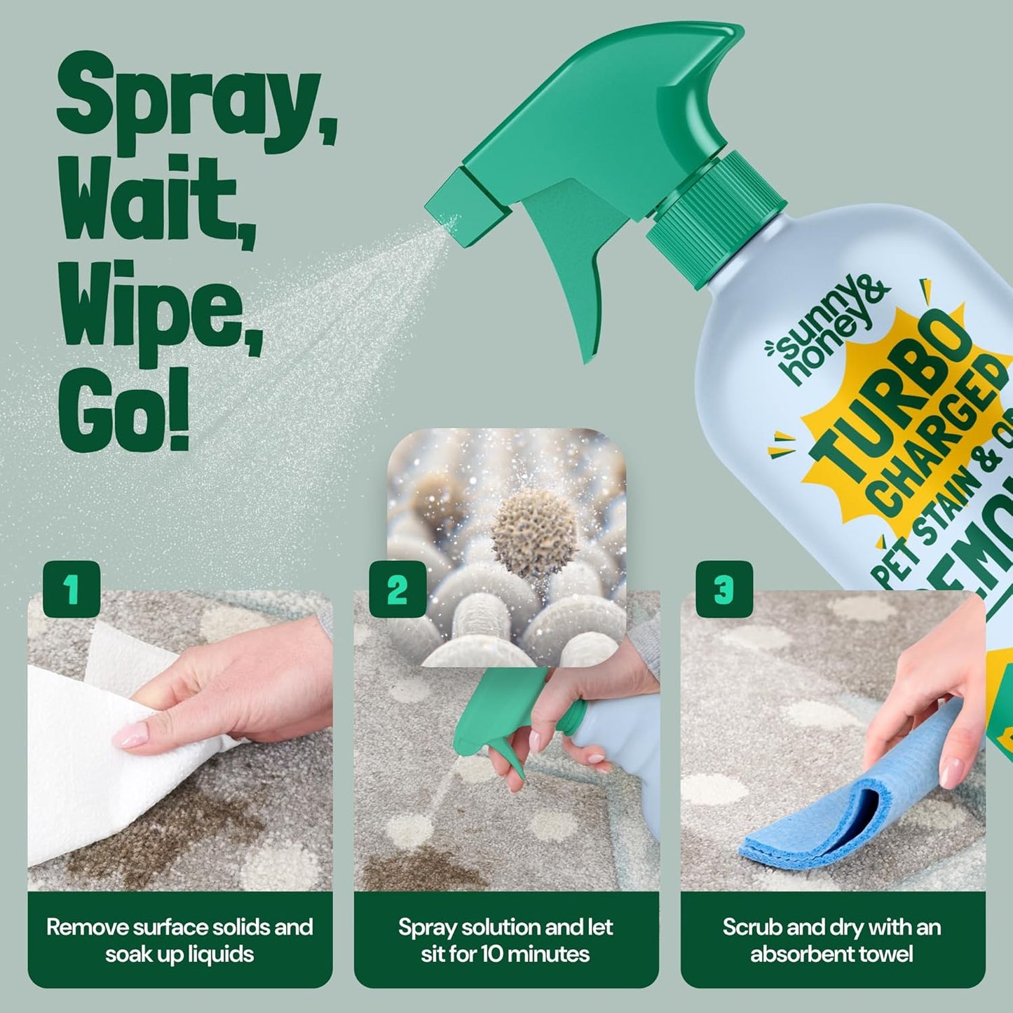 Sunny & Honey Pet Stain and Odor Remover - Enzyme Cleaner for Dog Urine and Poop on Carpets and Furniture - Strong Pet Carpet Cleaner Spray (1 Gallon Mint)