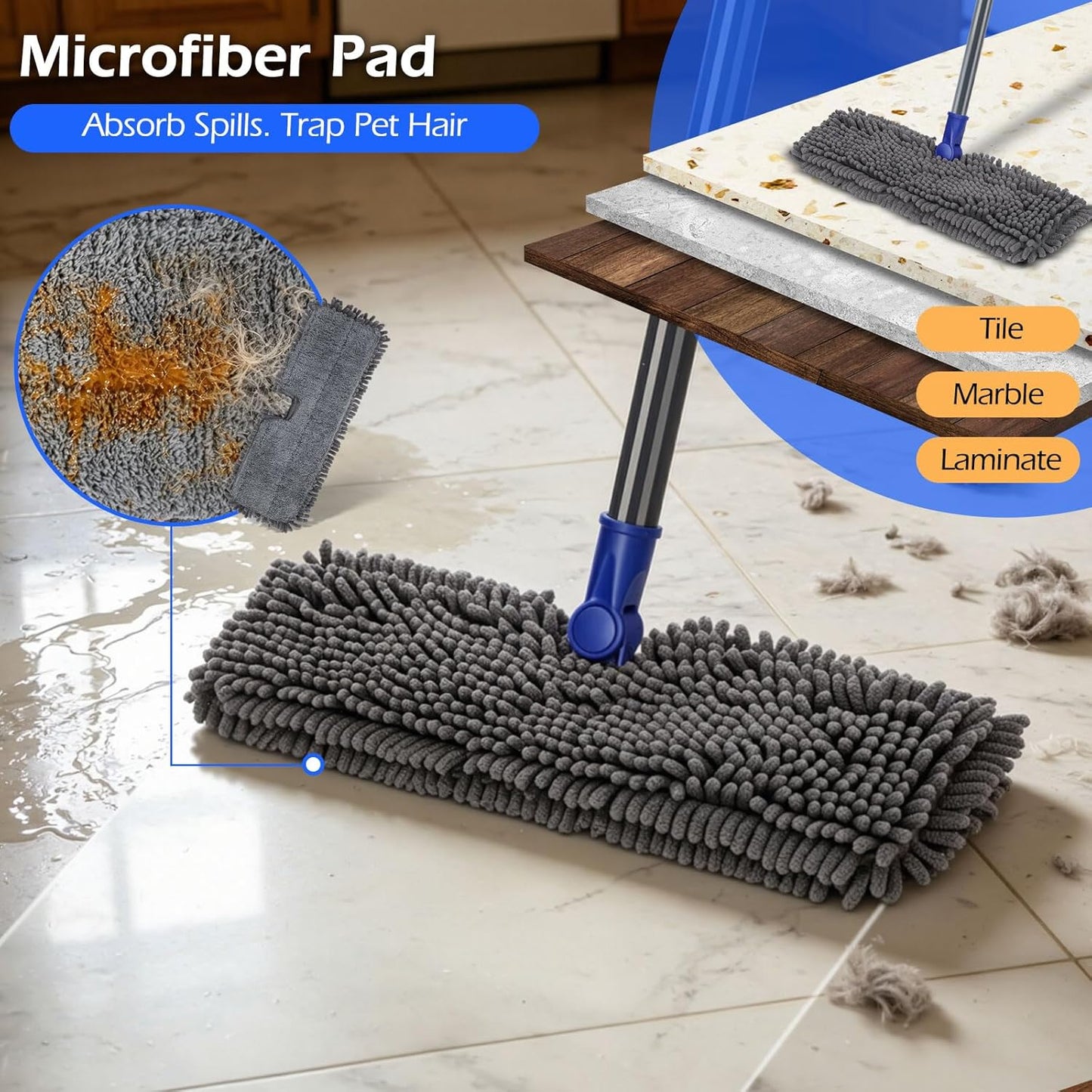 MASTERTOP Microfiber Mop - Flat Floor Mops Wet Dry Dust Mop with 4 Washable Pads & 52.4'' Stainless Steel Handle for Hardwood Laminate Tile Floor Cleaning