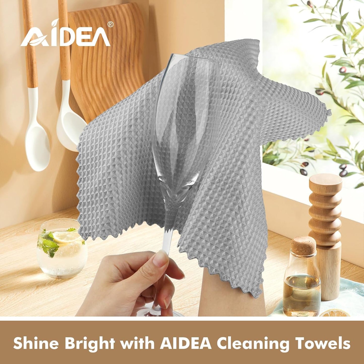 AIDEA Microfiber Glass Cleaning Cloth, 8PK, Premium Microfiber Glass and Window Cleaner, Lint Free Magic Cleaning Cloths for Glass, Windows, Windshields, Mirrors, Stainless Steel, 12"x12"