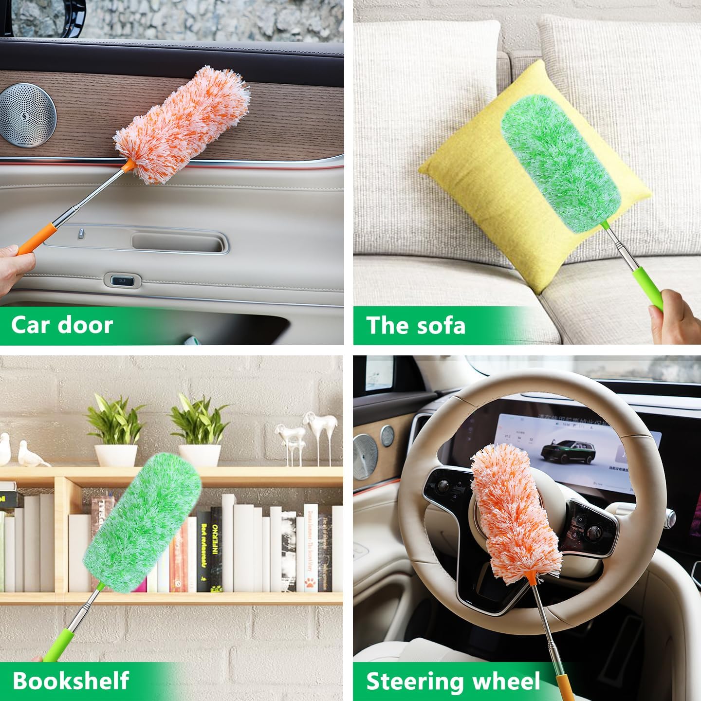 2 Pack Extendable Microfiber Feather Duster, Electrostatic Microfiber Head, Up to 30 Inch Extension Pole, Car Duster, Telescoping Feather Dusters for Cleaning