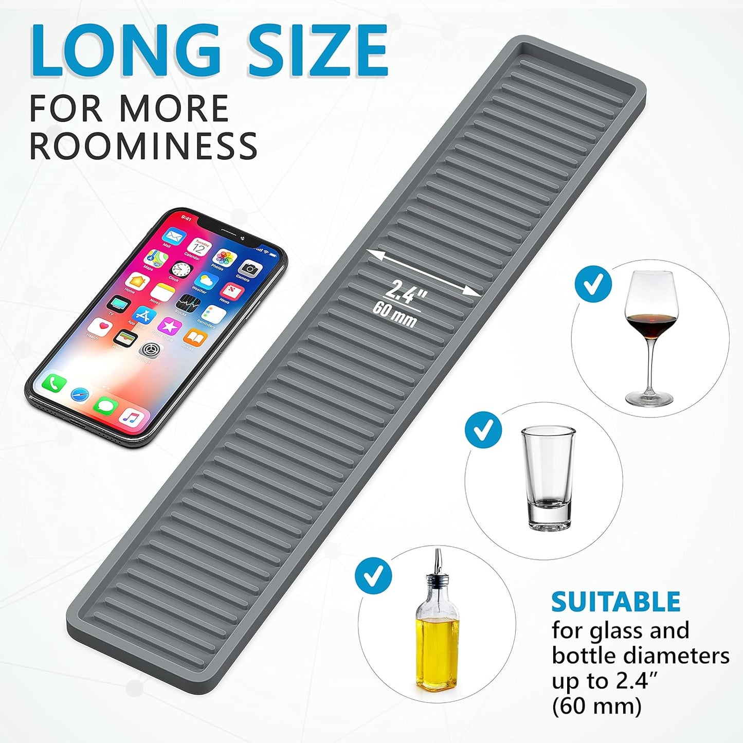 ZAPPOWARE Silicone Kitchen Sink Caddy Sponge Holder 11"x 4.33", Gray - Bathroom Vanity Tray Organizer, Kitchen Soap Tray for Dish Scrubber, Soap Dispenser and Sponge