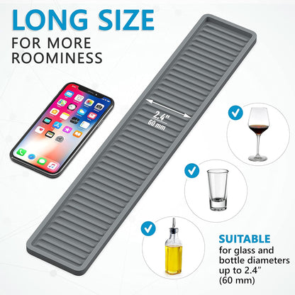 ZAPPOWARE Silicone Kitchen Sink Caddy Sponge Holder 11"x 4.33", Gray - Bathroom Vanity Tray Organizer, Kitchen Soap Tray for Dish Scrubber, Soap Dispenser and Sponge