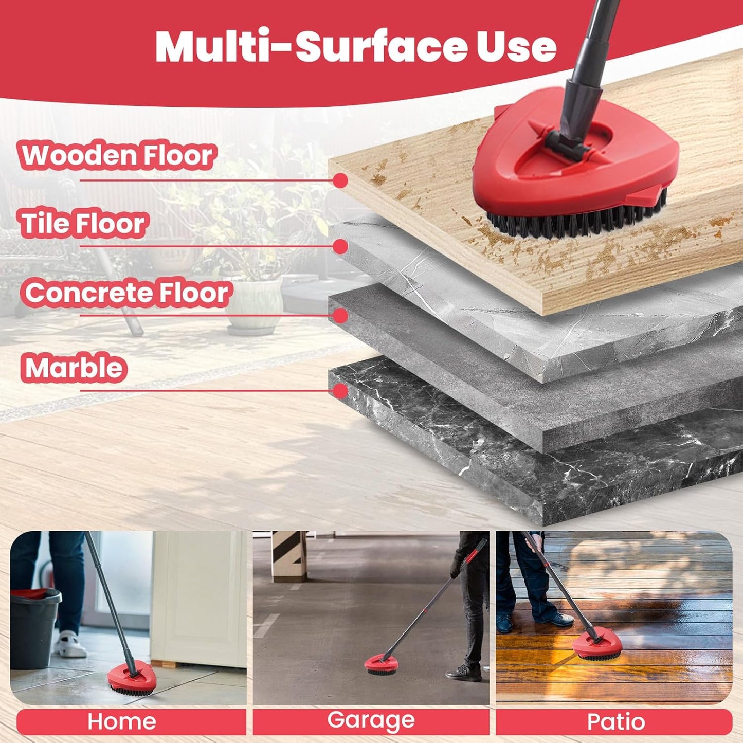 Spin Mop Replacement Mop Compatible with O Cedar 1 Tank System, 2 Microfiber Mop Heads Replacements, 58" Mop Replace Handle, 1 Scrub Brush Attachment and 1 Mop Base for Ocedar EasyWring Spin Mop