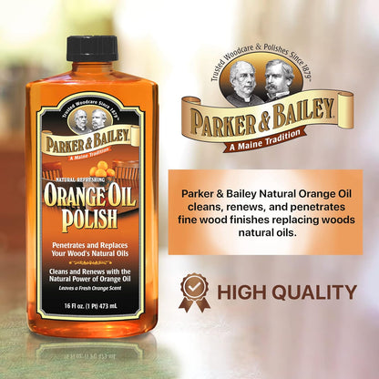 Parker & Bailey Lemon Oil Polish, Natural Lemon Scented Furniture Cleaner & Wood Table Cleaner, Renews & Restores a Finish for Woods, Protects from Drying or Cracking, Leaves a Shiny Finish, 16 oz