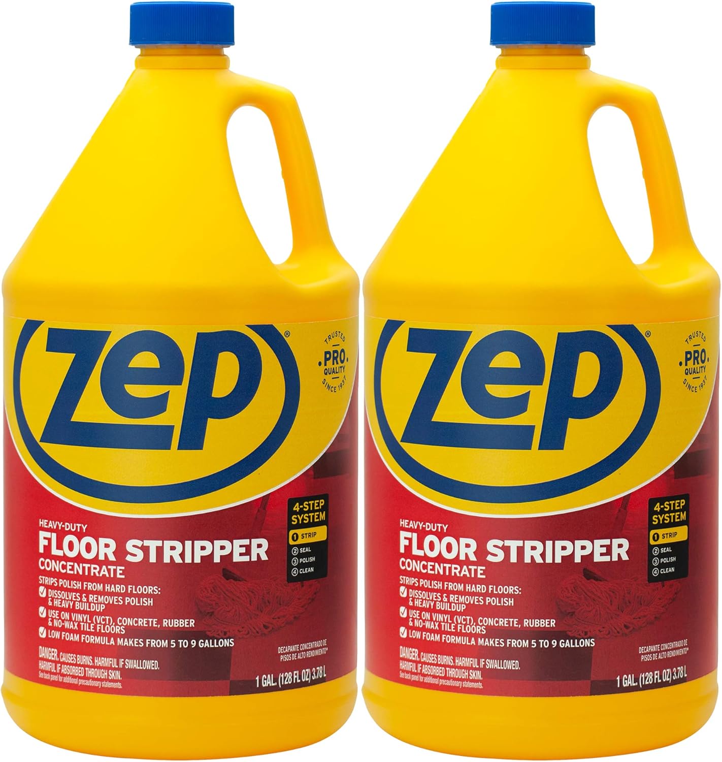 Zep Heavy-Duty Floor Stripper Ammonia Free Concentrate - 1 Gallon (Case of 2) ECZULFFS1282 - Low-Foaming Formula Removes Finish, Polish, and Heavy Buildup on Flooring