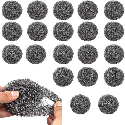 20 Pack Steel Wool Scrubbers, 2.36 Inch Stainless Steel Cleaning Pads, Heavy Duty Scouring Pads for Pots and Pans, Non-Scratch Kitchen Scrubber for Dishes, Grills, and Cookware