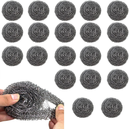 20 Pack Steel Wool Scrubbers, 2.36 Inch Stainless Steel Cleaning Pads, Heavy Duty Scouring Pads for Pots and Pans, Non-Scratch Kitchen Scrubber for Dishes, Grills, and Cookware