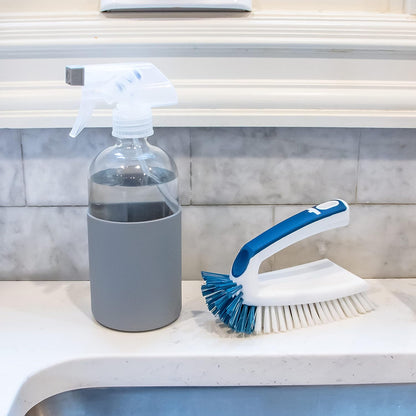 Unger Sink and Dish Scrub Brush, Kitchen Washing Scrubber for Hard-to-Reach Corners, Small Cleaning Supplies, Non-Scratch Bristles, Glassware, Pots, Pans, Tumblers, Drains, and Disposals