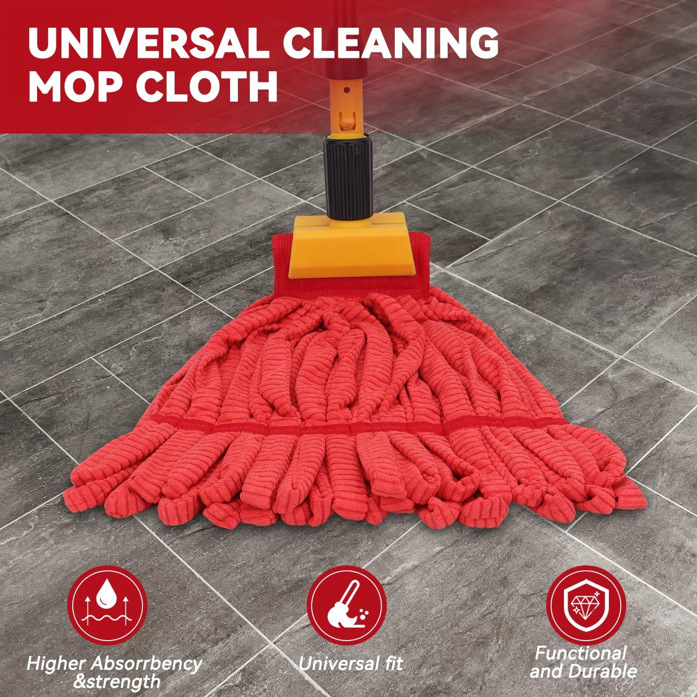 Heavy Duty Commercial Mop Head Replacement Microfiber Tube Mop Heads for Floor Cleaning: 3 Packs Looped End Wet Mop Head Refill for Home Commercial Industrial Use (Yellow)