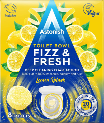 Astonish Foaming Pink Peony Toilet Bowl Cleaner - Deep Cleaning Limescale, Calcium & Rust - No Bottle, Removes Hard Stains - Box of 8 Tablets