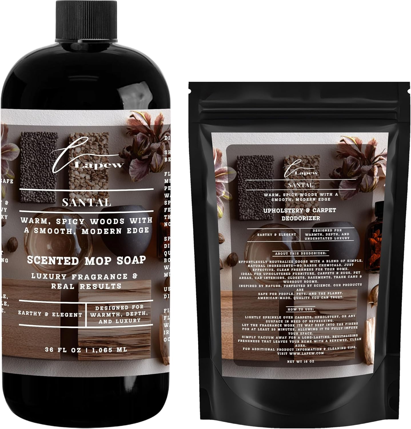 Lapew Black Sea Scented Cleaning Bundle | Carpet Deodorizer Powder (16 oz) & Mop Soap Concentrate (36 oz) | Pet-Friendly Odor Eliminator - Colors A