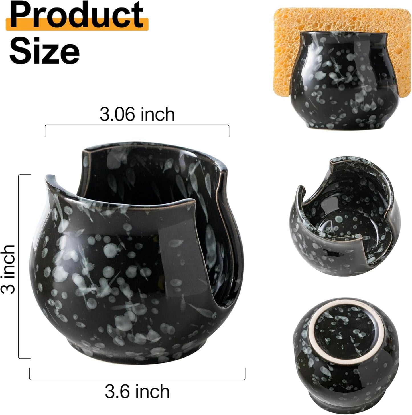 Zoeeker Sponge Holder for Kitchen Sink, Ceramic Dish Sponge Dish Rack Scrubby Caddy Kitchen Organizer Cute Sink Caddy Organizer, Farmhouse Decor, Speckled Glaze