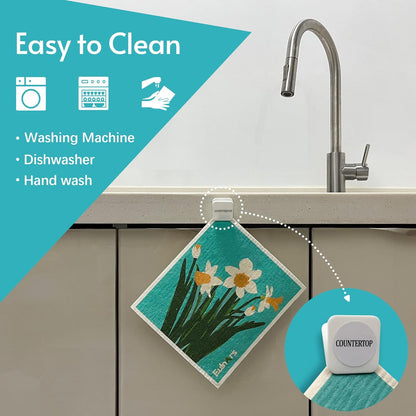 Eulnars Swedish Dishcloths for Kitchen, 8 Pack Reusable Paper Towels with Clips, Non-Scratch Swedish Kitchen Towels, Super Absorbent Cellulose Sponge Cloths, Dishwasher Safe, No Odor