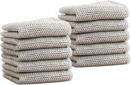 GLOCALL Multipurpose Wire Dishwashing Rags for Wet and Dry, 2024 New Non-Scratch Wire Dishcloth Scrubbing Wire Dishwashing Rag, Reusable Metal Wire Dishwashing Cloth for Home Kitchen Cooktop (10)