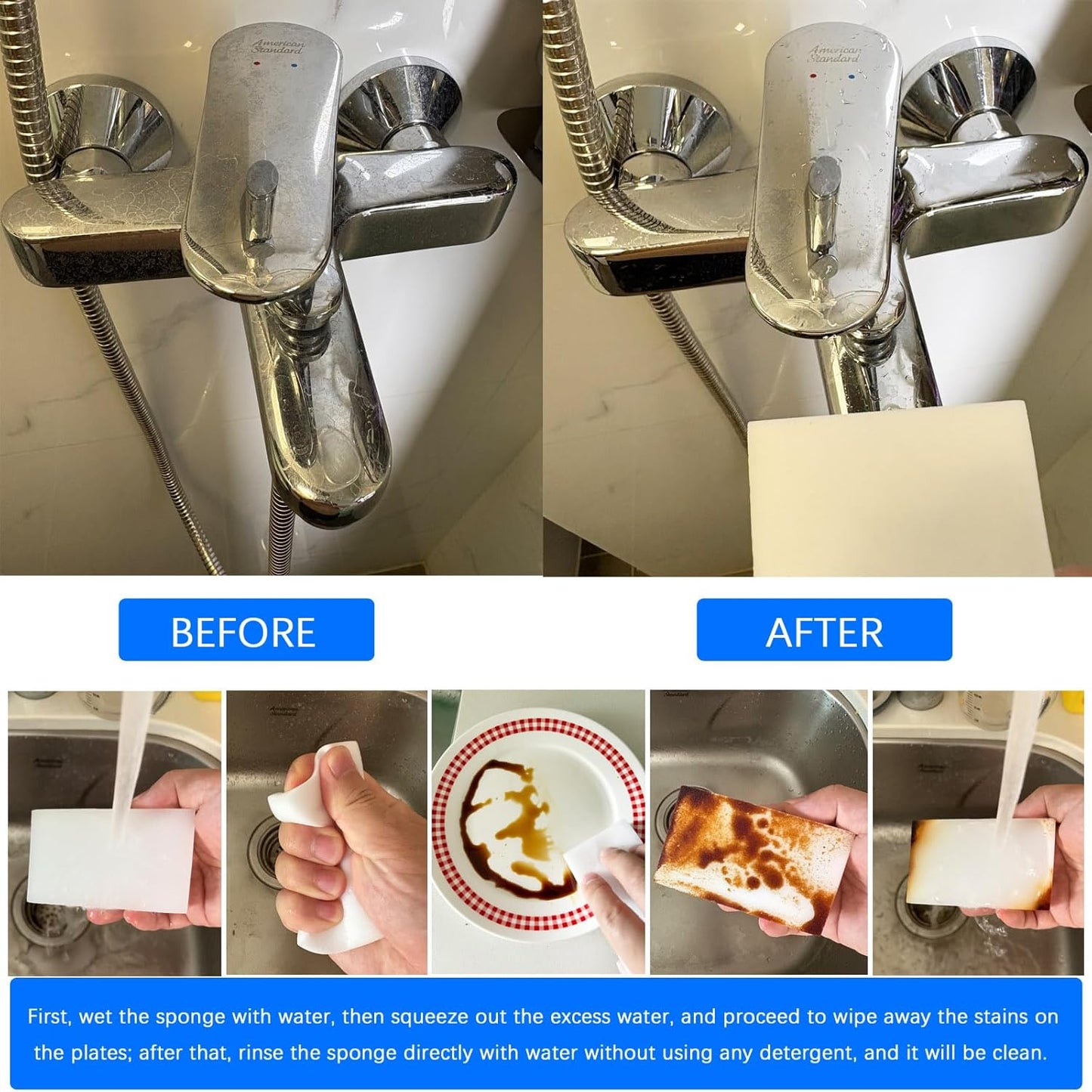50pcs Magic Sponge Eraser Extra Thick Long Lasting Melamine Cleaning Sponge Bulk - Multi-Surface Electric Wash Foam Cleaning Pads - Bathtub, Floor, Base, Bath, Wall Cleaner (50, 10 * 6 * 2cm)