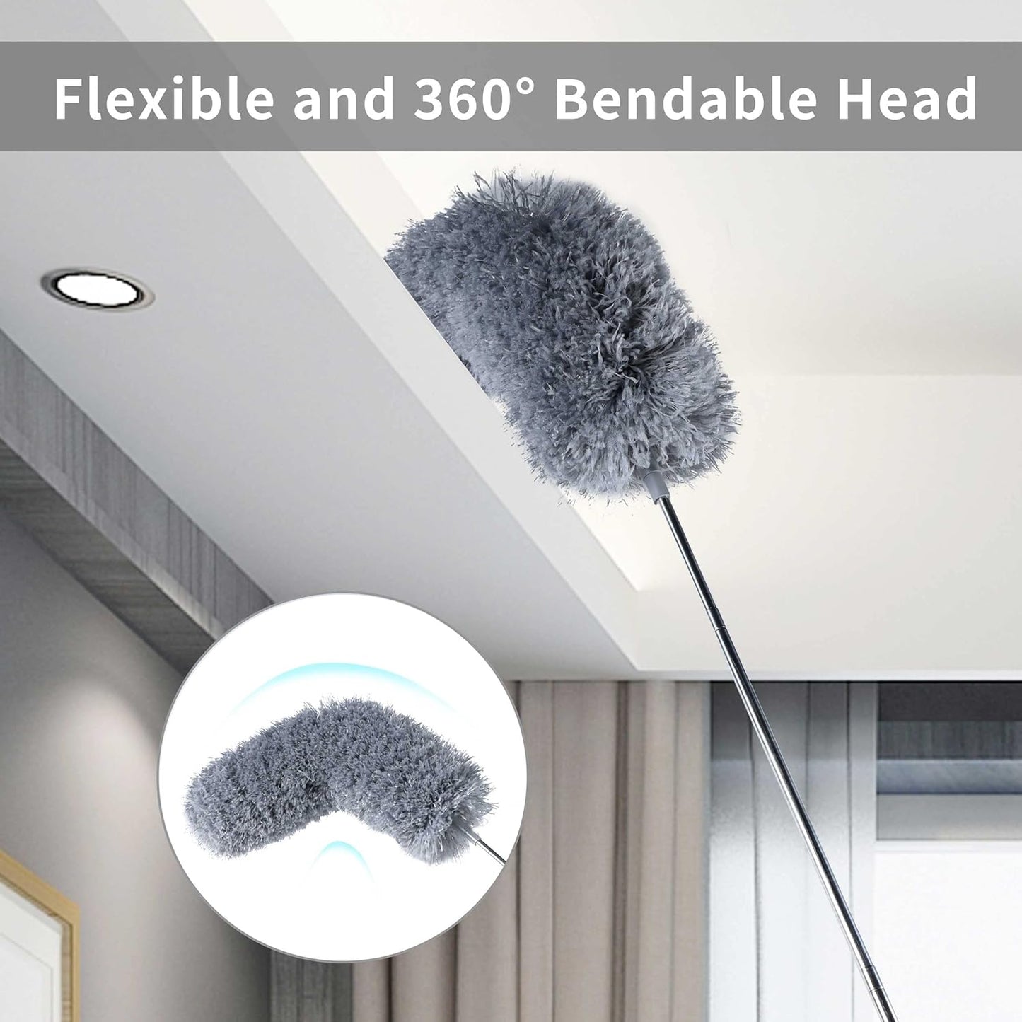 BOOMJOY Microfiber Feather Duster with 100 inches Extension Pole, Dusters for Cleaning High Ceiling, Fan, Blinds, Furniture