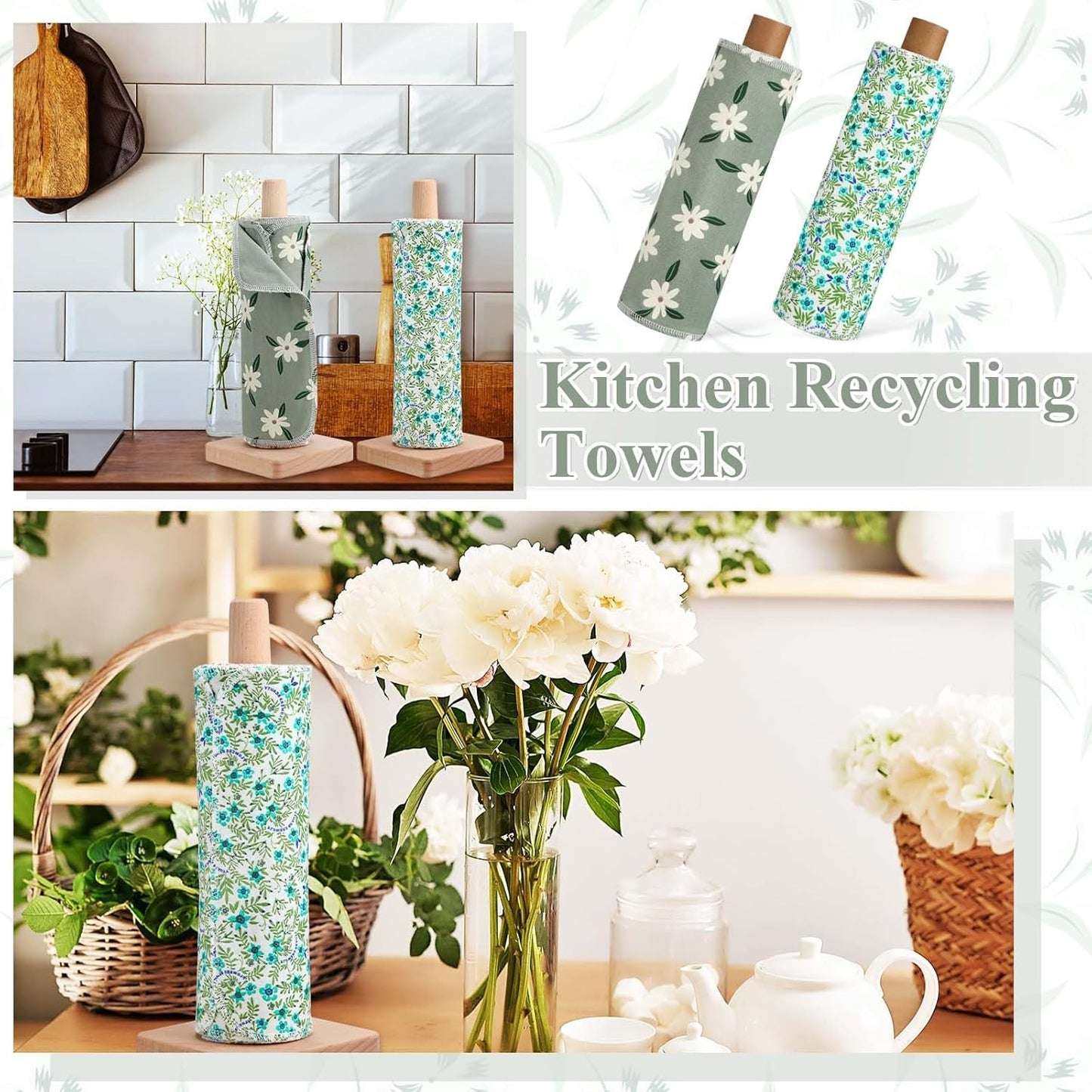 Redbaker 50 Pcs Reusable Paper Towels Paperless Reusable Cotton Cloths Toilet Absorbent Washable Paper Towels with Roll Kitchen Dishcloth for Kitchen Paperless Dishcloths(Stripe)